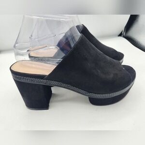 ASOS Black Suede Platform Chunky‎ Heel Mules Sandals Shoes Size 6